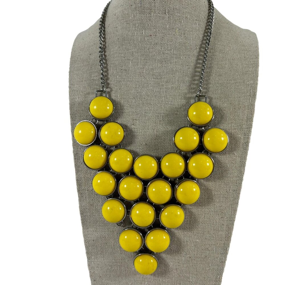 Silver Tone Necklace Yellow Bubble Bib Style Statement Fashion Jewelry